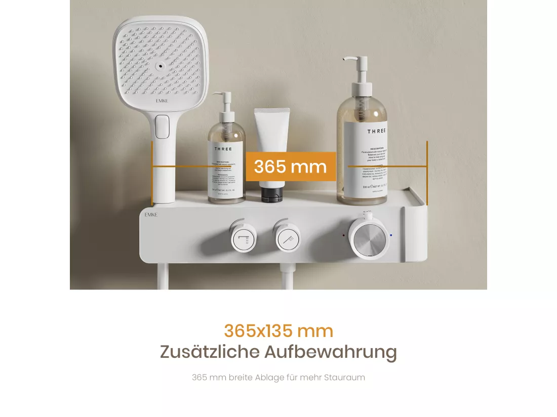 EMKE Colonne de Douche Thermostatique – Blanc Mat, Débit d'Eau Ajustable,Design Minimaliste Séparé, Douchette 3 Fonctions,Kit de Douche