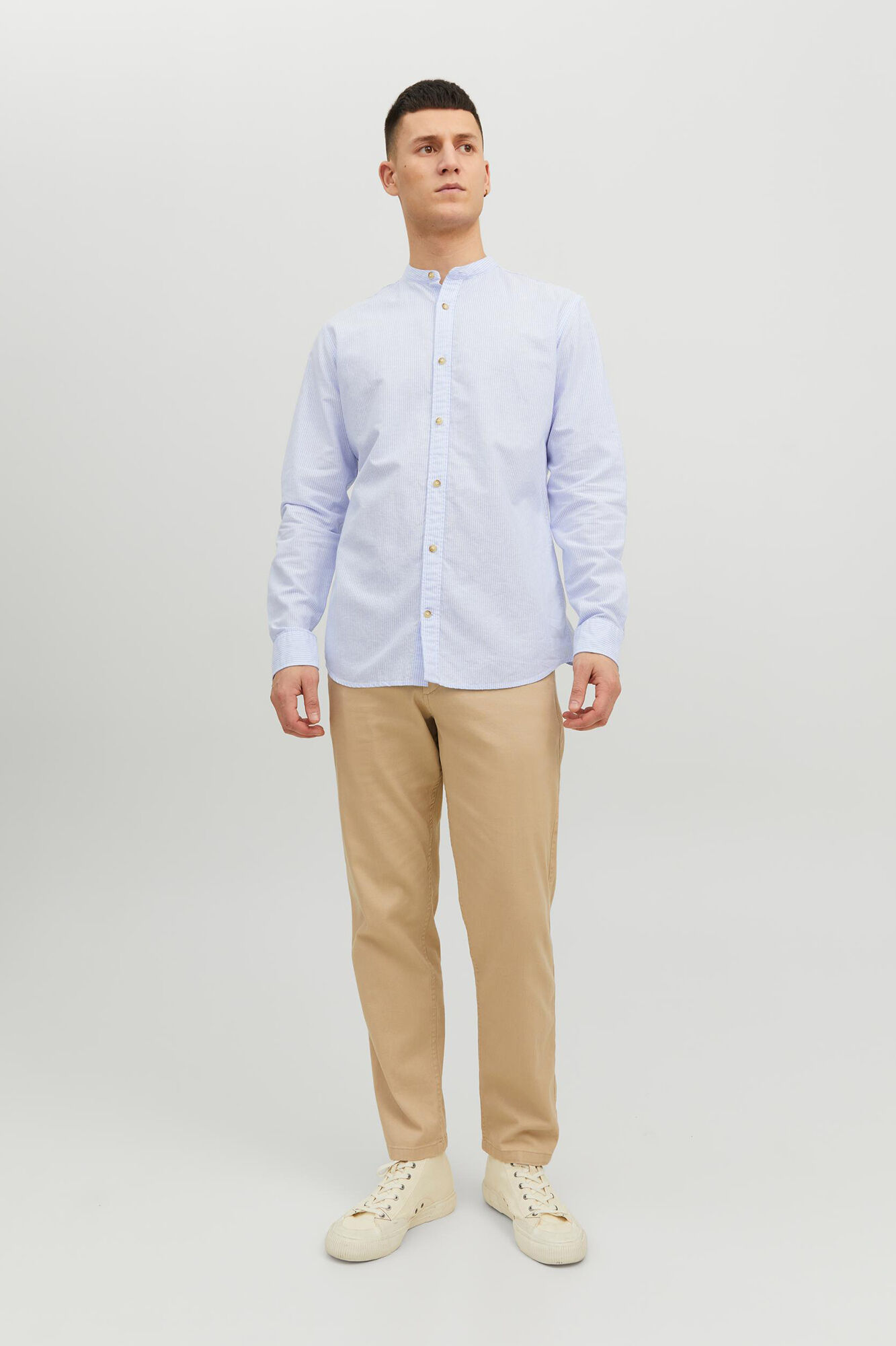 Camisa de linho de manga comprida - azul claro