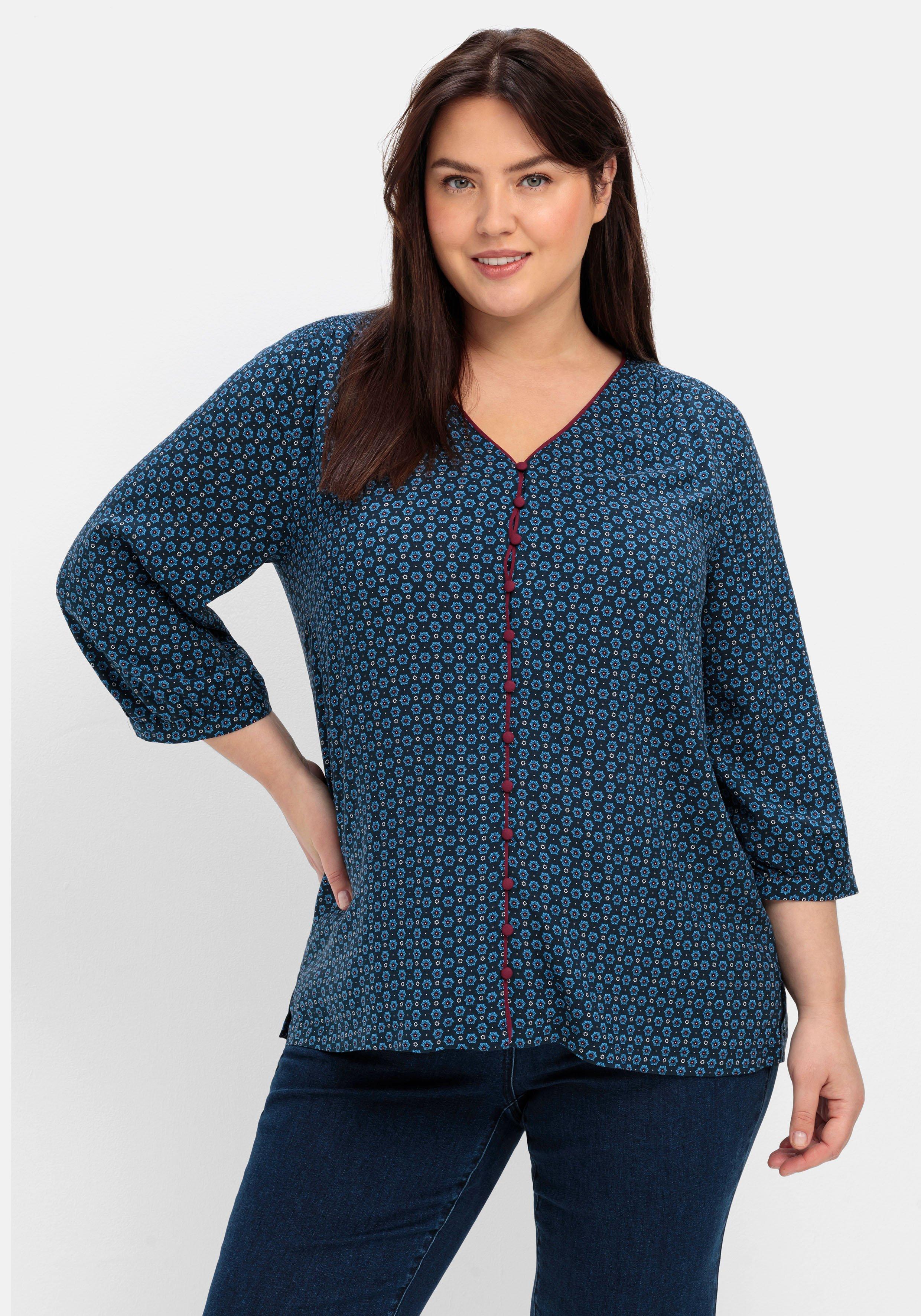 Bedruckte Bluse mit Smok- und Kontrastdetails