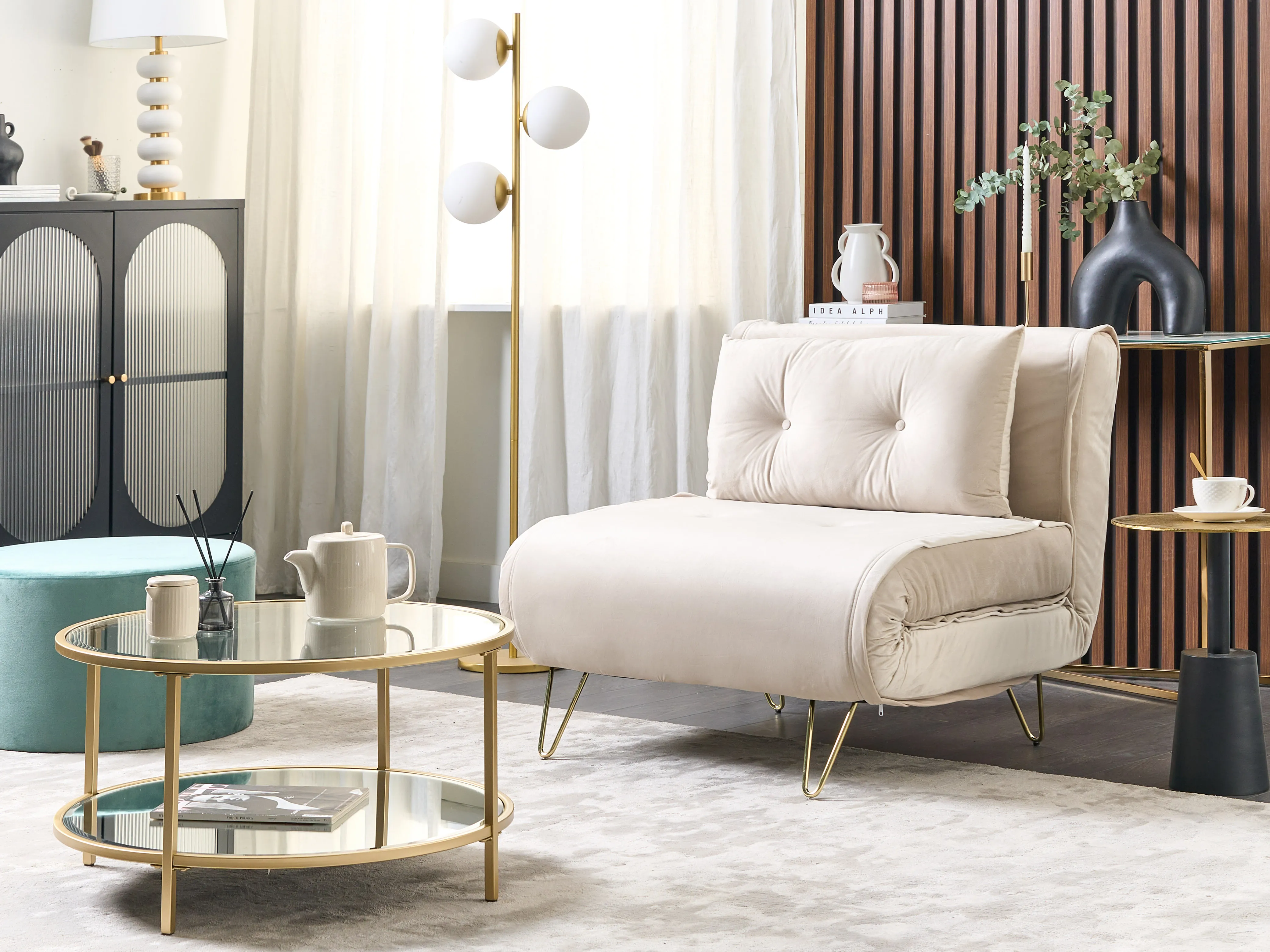 Eenpersoons slaapbank VESTFOLD Fluweel Beige
