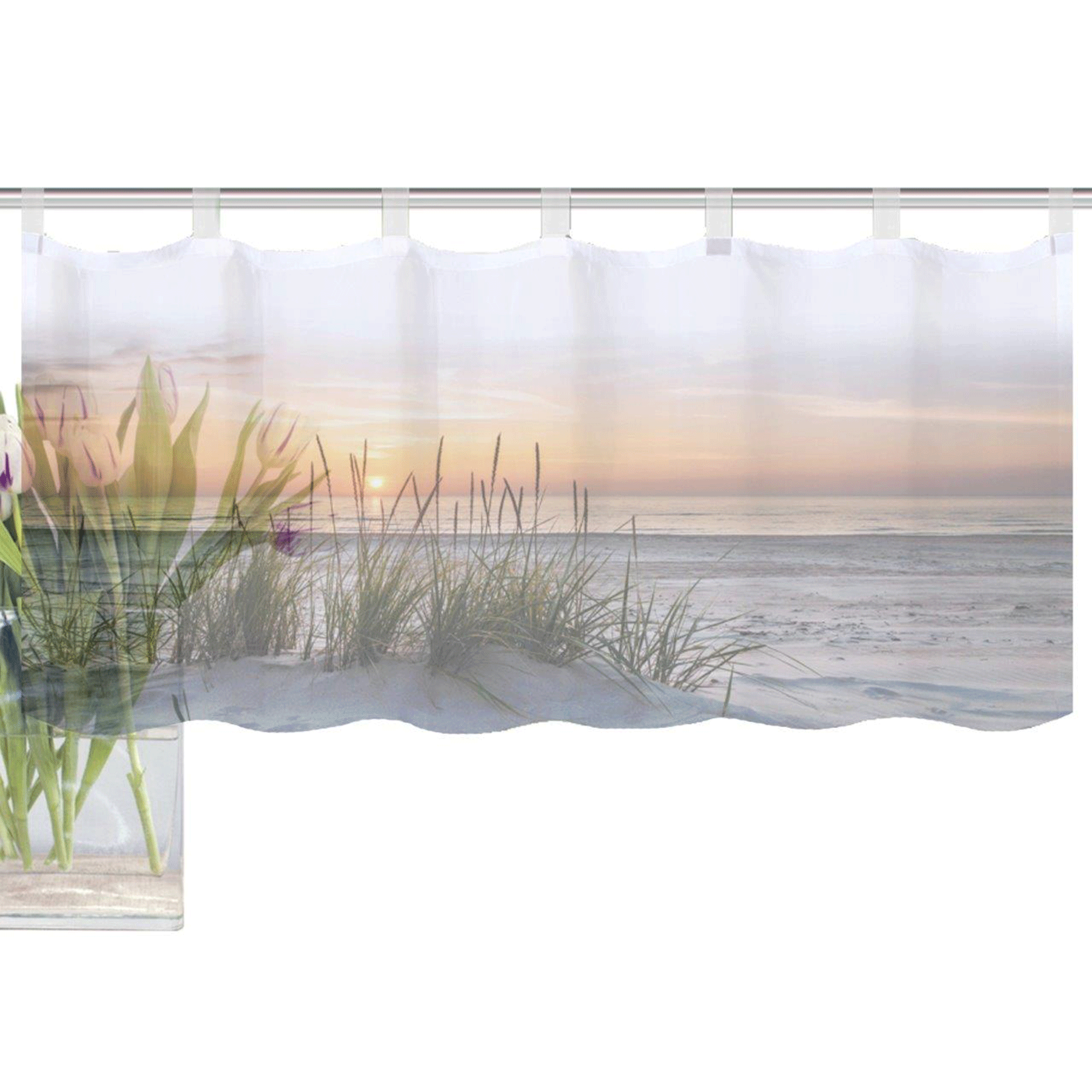 Scheibengardine EVENING - natur - mit Schlaufen - 45x120 cm