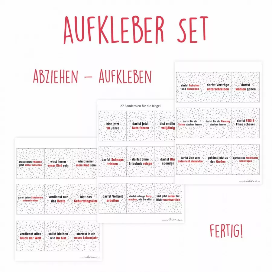 Nikima Papeterie AUFKLEBER SET - Duplo Endlich 18 Geburtstag Geschenk bunt
