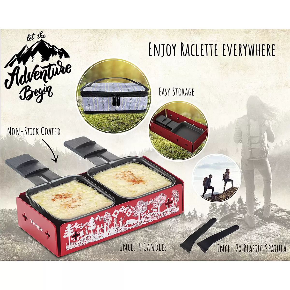 Kerzenraclette mit Tasche Explore the Alps weiss,rot