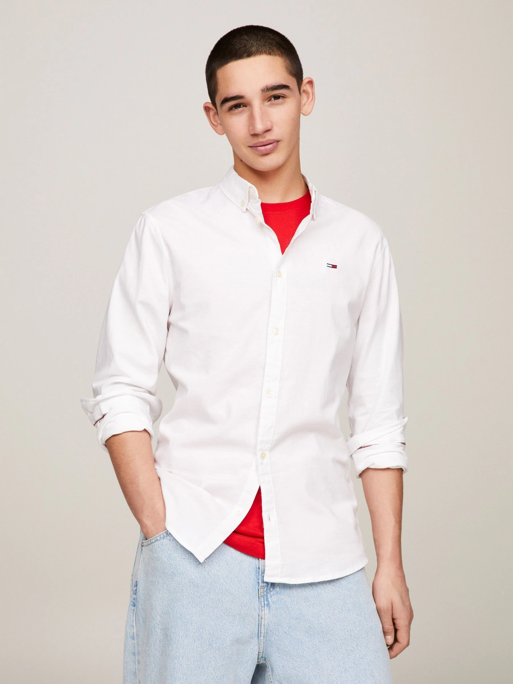 Wit - Tommy Jeans Slim Stretch Oxford Shirt