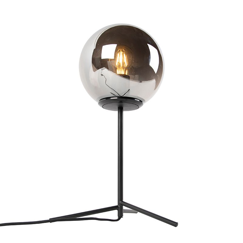 Art deco tafellamp zwart met smoke glas 45,5 cm - Pallon