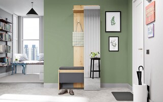 Kompaktgarderobe Torino 90x190x38 cm Eiche-Dekor/Grau