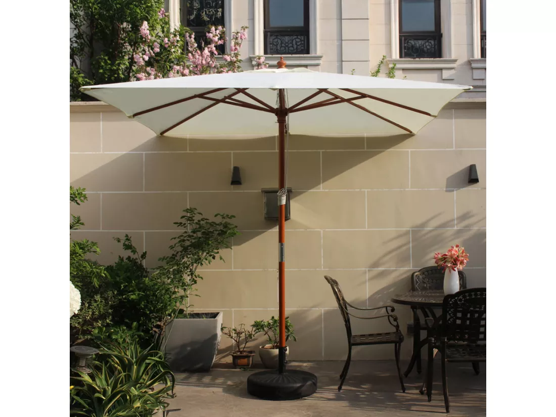 Parasol en bois carré 250x250 cm toile écru MATERA