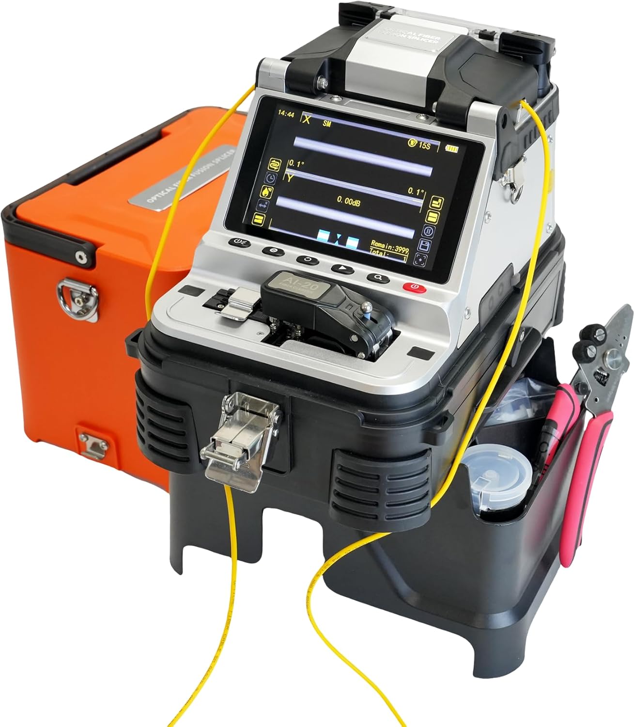 AI-20 Fusion Splicer LWL Spleißgerät Kit mit neu entwickeltem elektrischem Faserschneider, Glasfaser Spleißgerät AI-20 Upgrade von AI-10A mit 6s Spleißen 15s Aufheizen OPM VFL 7800mAh Akku
