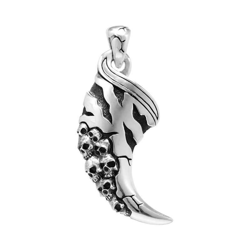 Collier Homme Argent Griffe D'enfer Et Tête De Mort