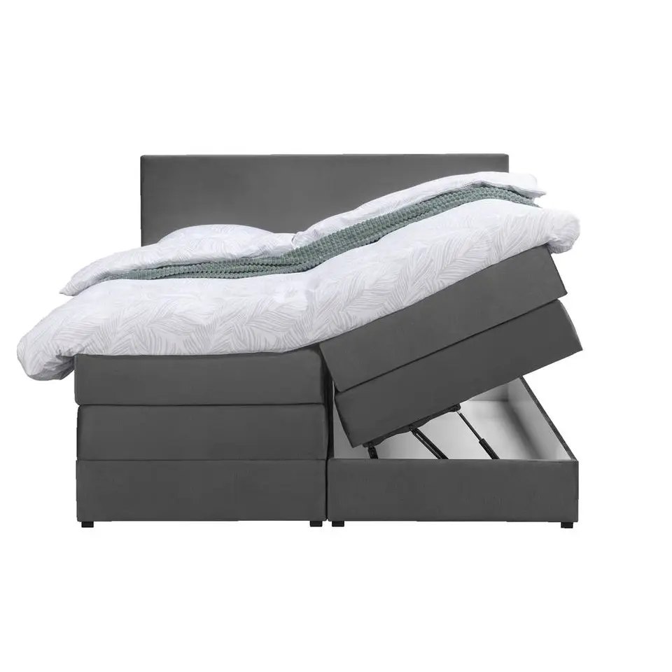 Boxspring met opbergruimte Liv egaal - grijs - 140x200 cm
