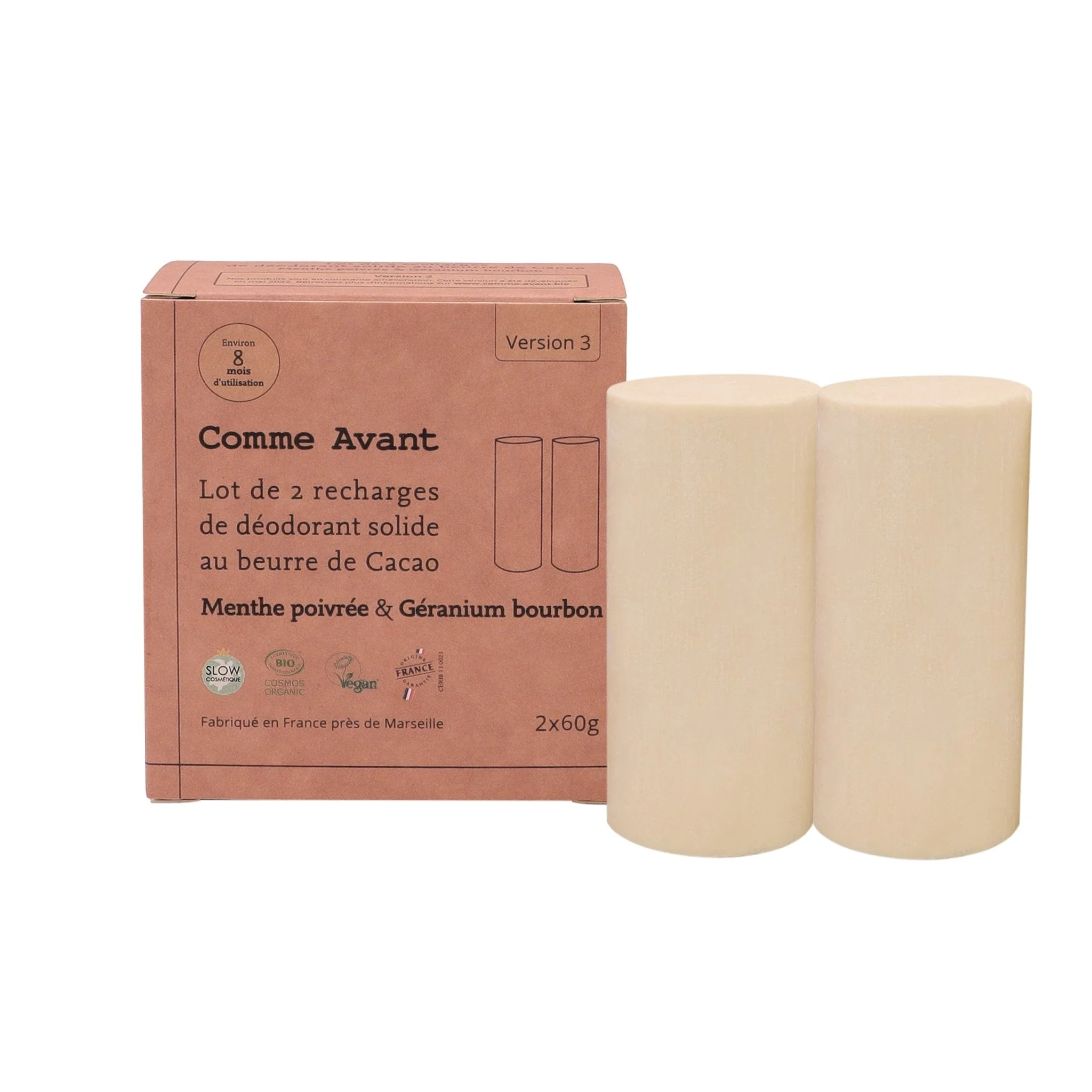 Déodorant solide géranium & menthe poivrée - Version 3 - 1 déodorant - 60g