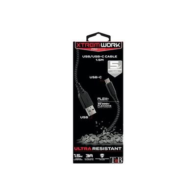 T'nB Xtrem work Pro - Câble USB 2.0 vers USB type-C - 1.5 m - noir/gris