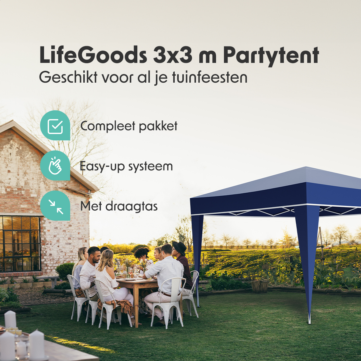 LifeGoods 3x3 m partytent  - Blue