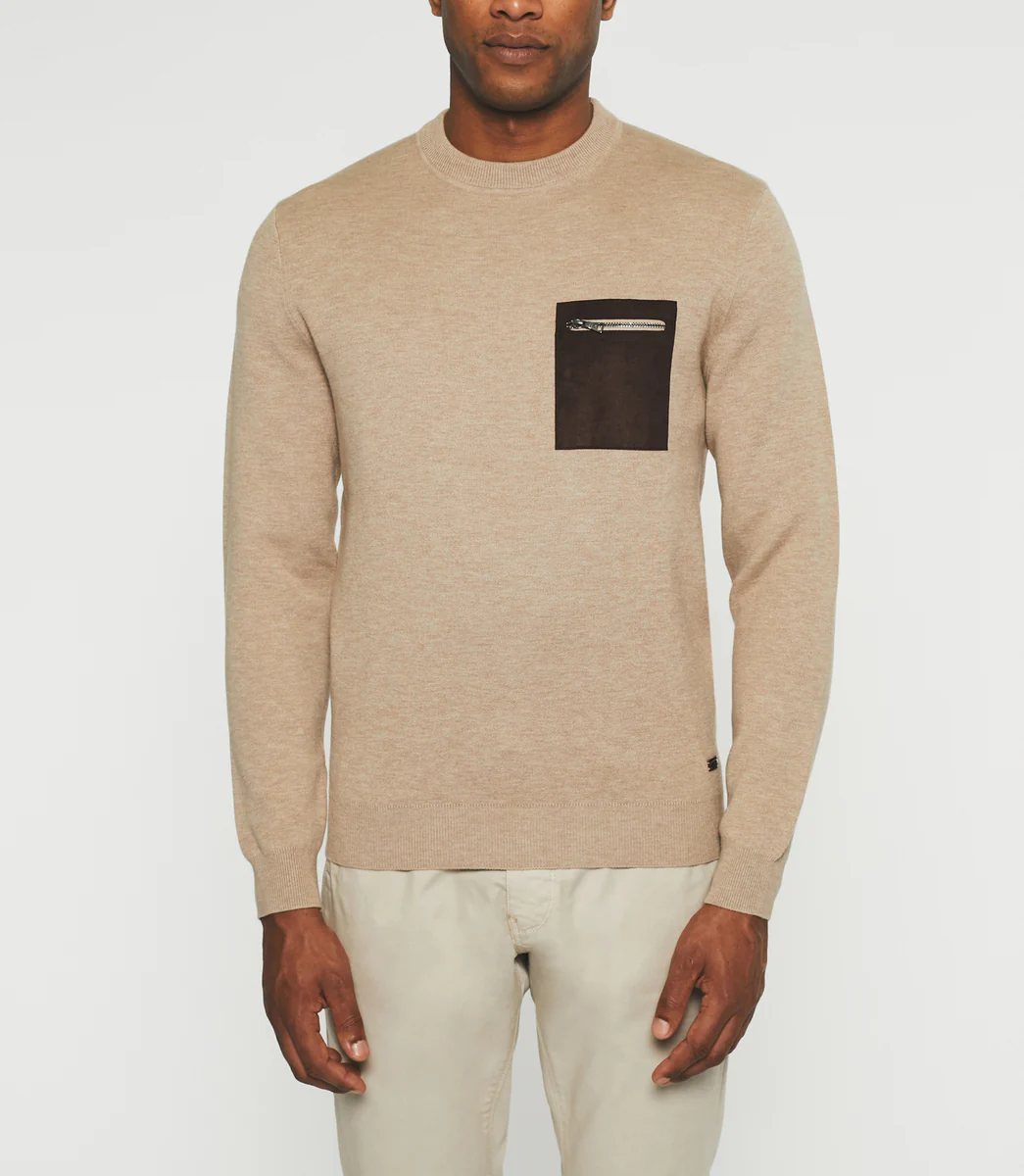 Pull col rond beige BRAD