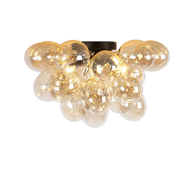 Design plafondlamp zwart met amber glas 6-lichts - Uvas