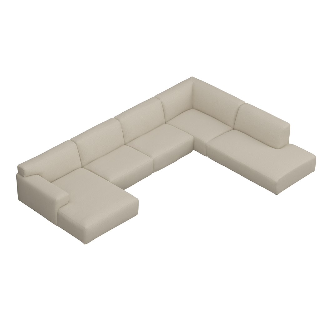 Vesta U-sofa Sjeselong venstre, 3-seter og åpen ende høyre. Big hjørnemodul, Tekstil Cortina Sand, sort metallben 10 cm, Comfort CM