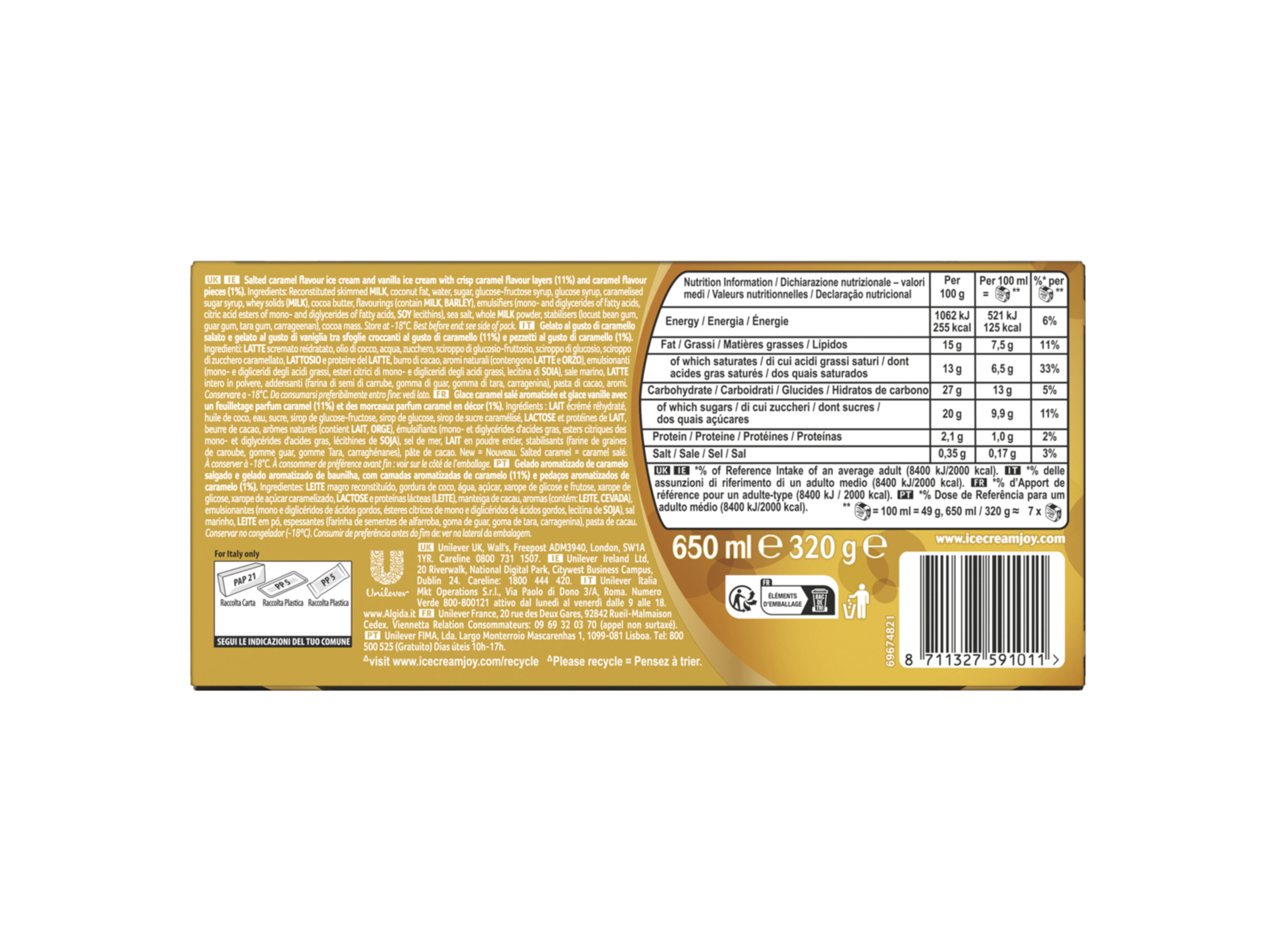 GELADO VIENNETTA SALTED CARAMEL 650ML
