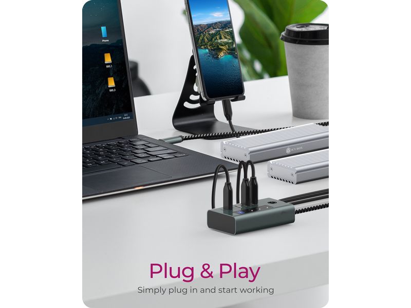ICY BOX USB-Hub 4-Port Hub IB-HUB1454-C31 4-Port USB Type-C HUB aus hochwertigem Aluminium
