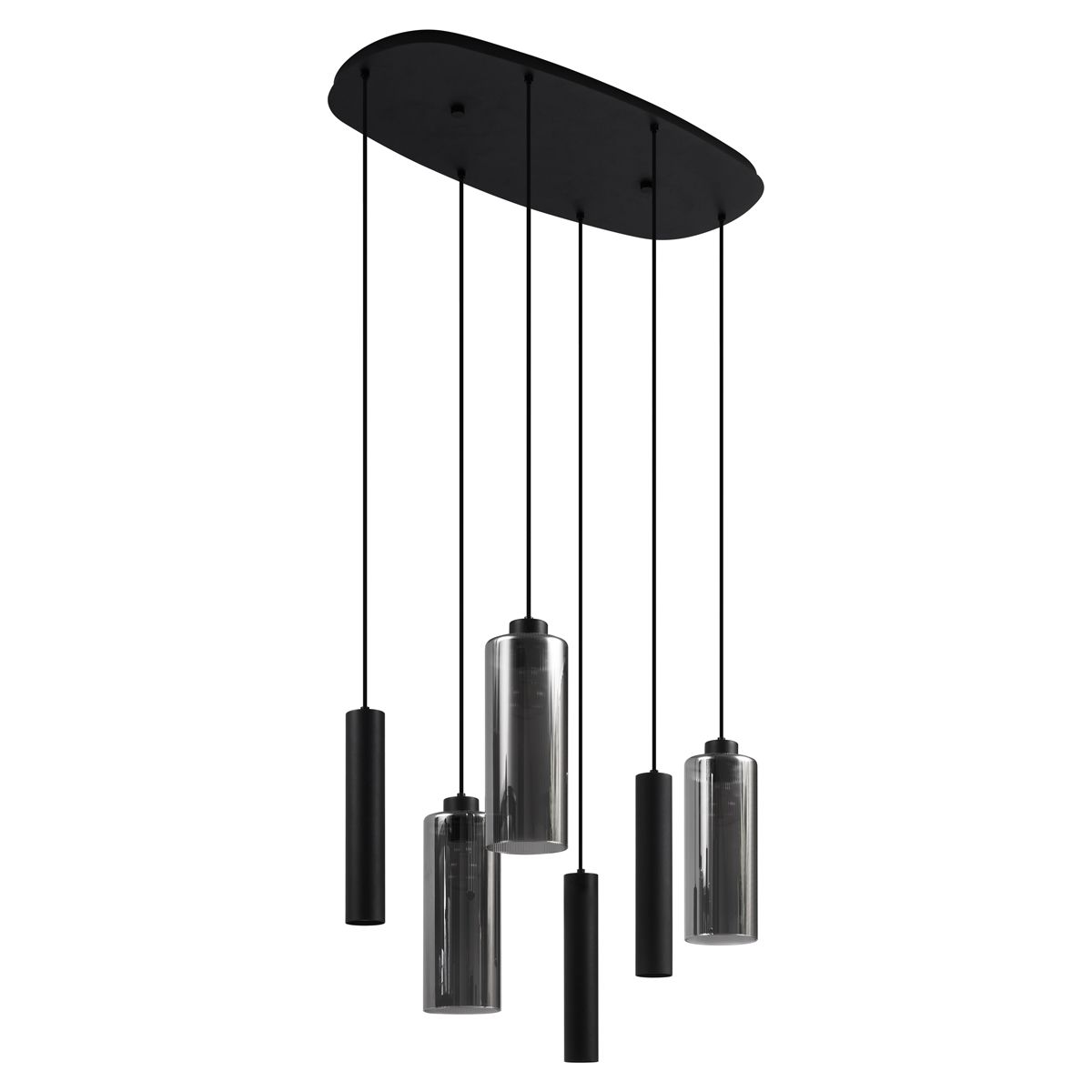 Moderne hanglamp zwart met smoke glas 6-lichts - Duplantis