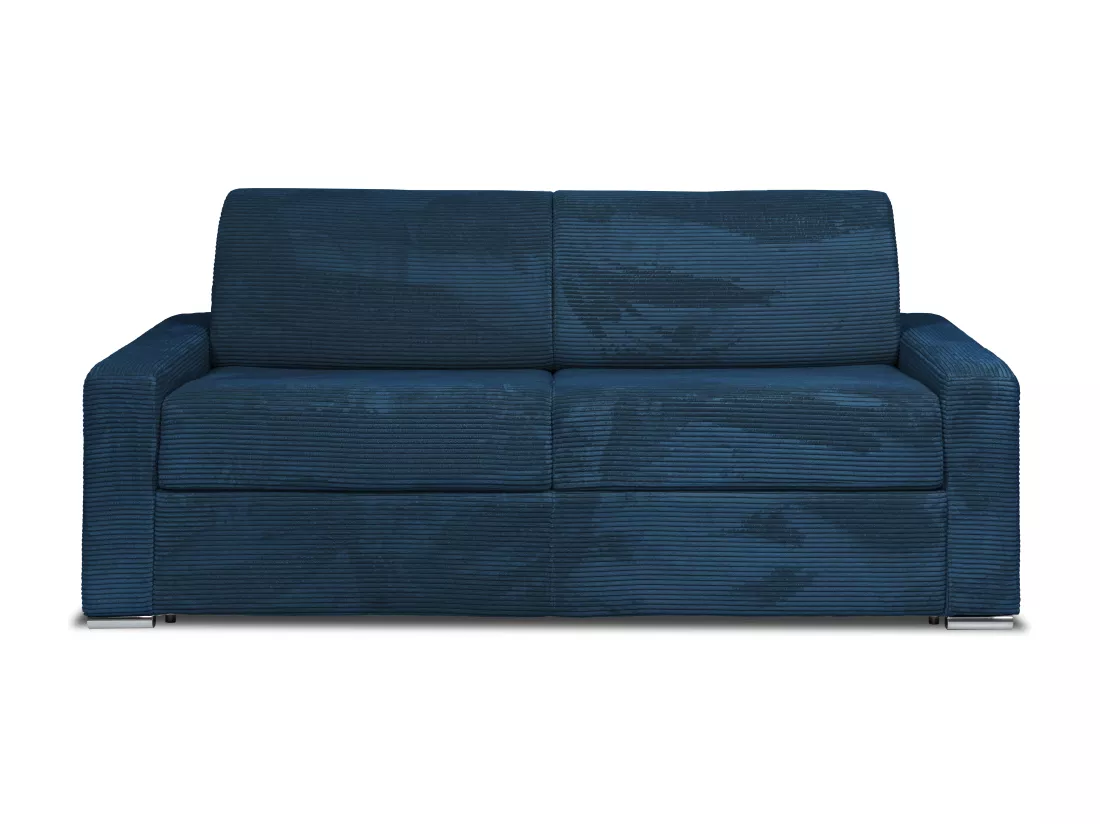Canapé 4 places convertible express en velours côtelé bleu - Couchage 160 cm - Matelas 22 cm - CALITO