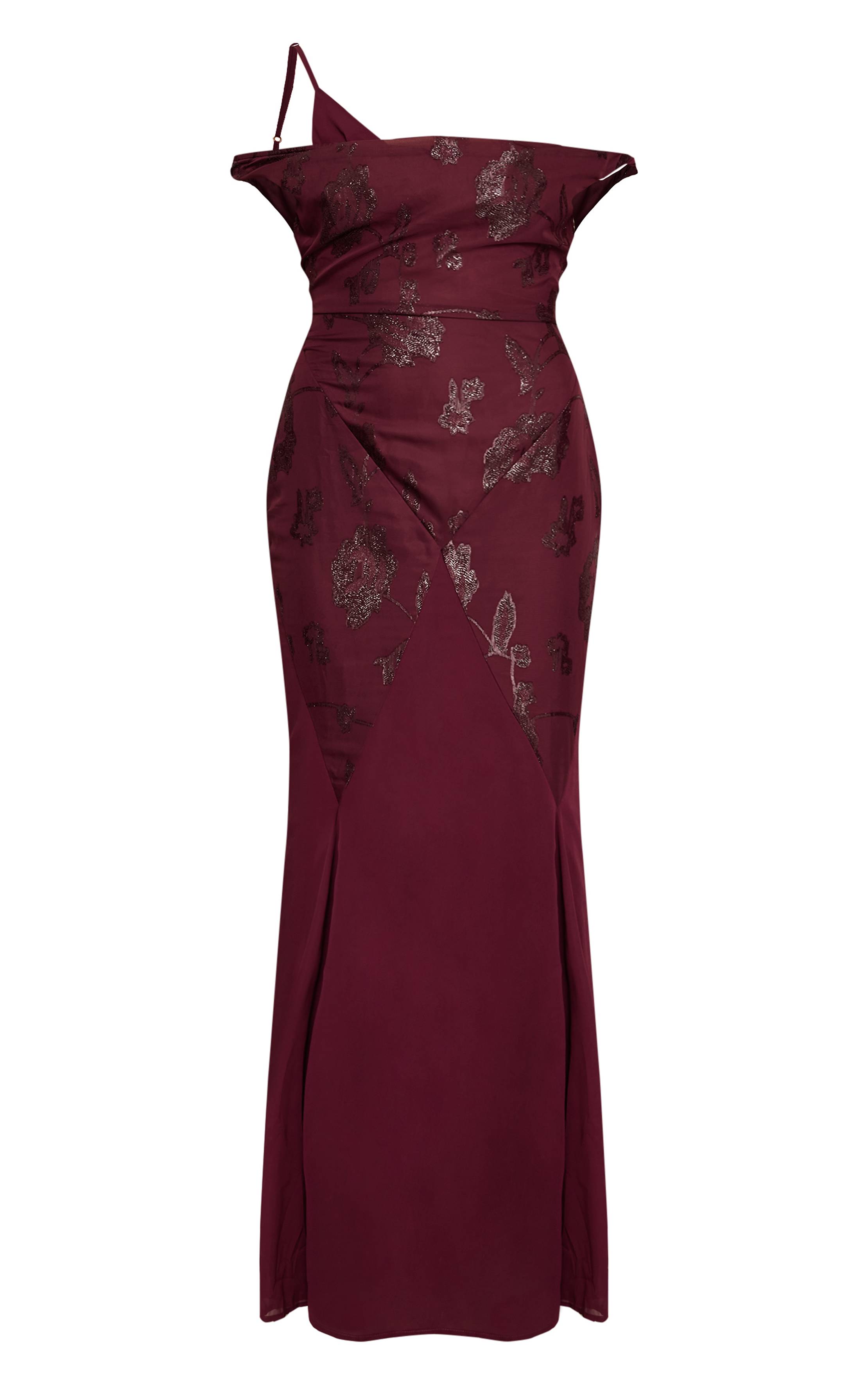 Rouge Vin Robe Maxi À Godets Et Encolure Bardot Texturée