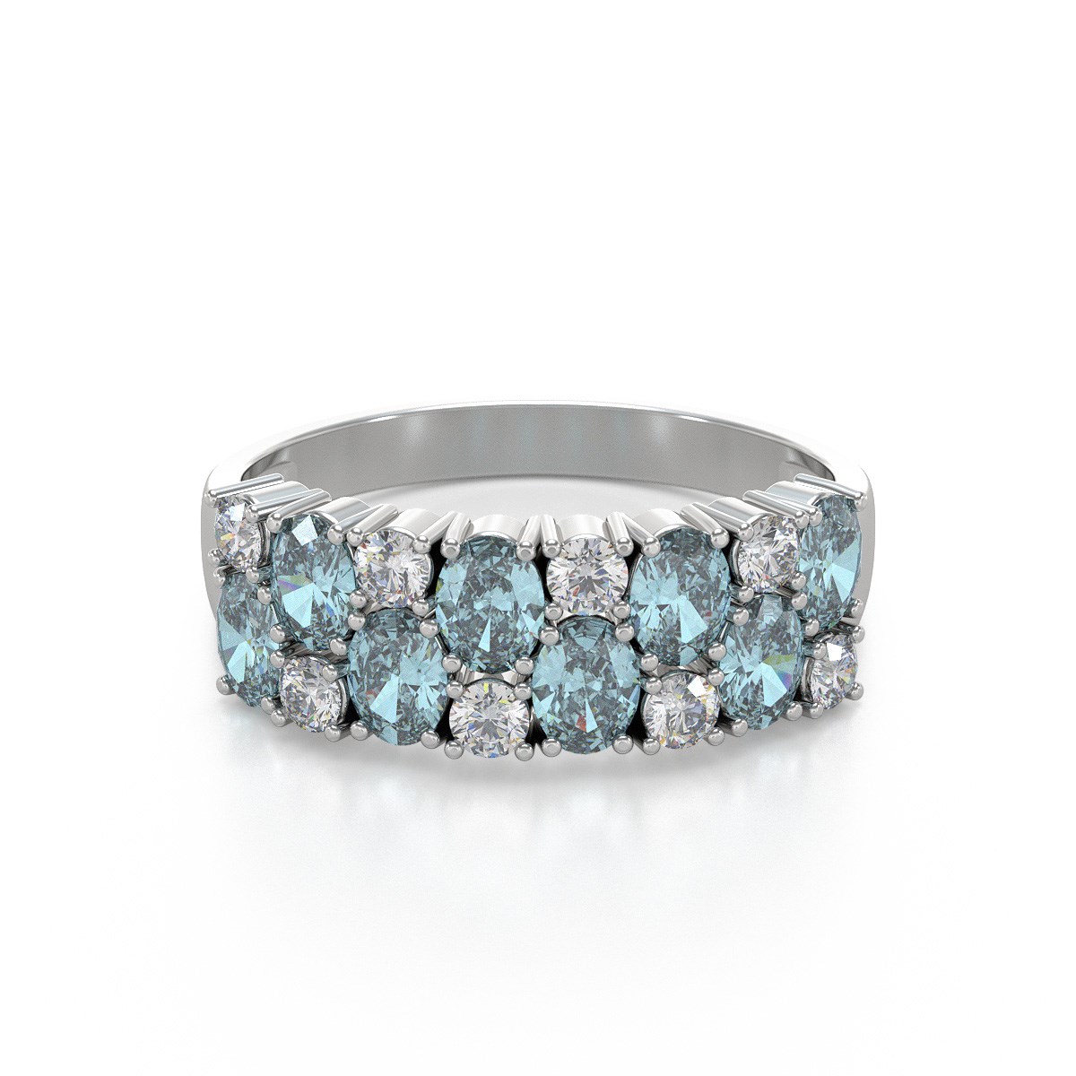Bague ADEN Or 585 Blanc Aigue-Marine et diamants 2.524grs
