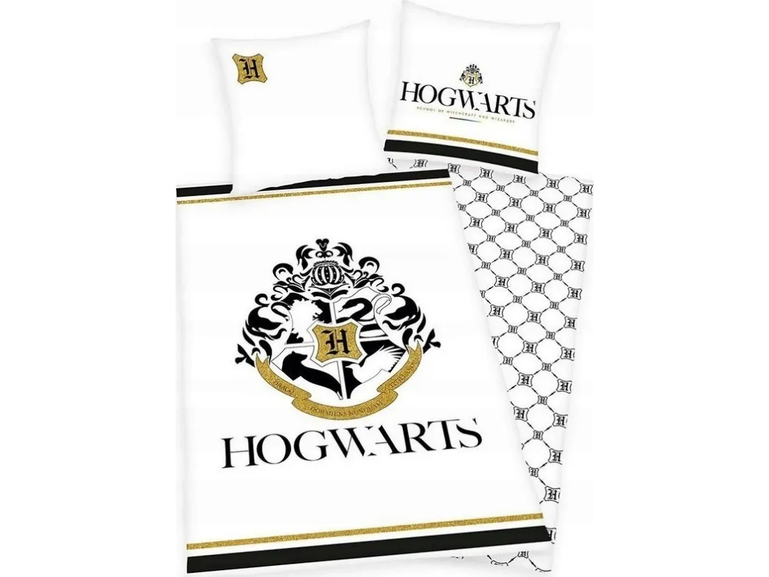 Harry Potter Hogwarts Sengetøj med guldprint - 100 procent bomuld