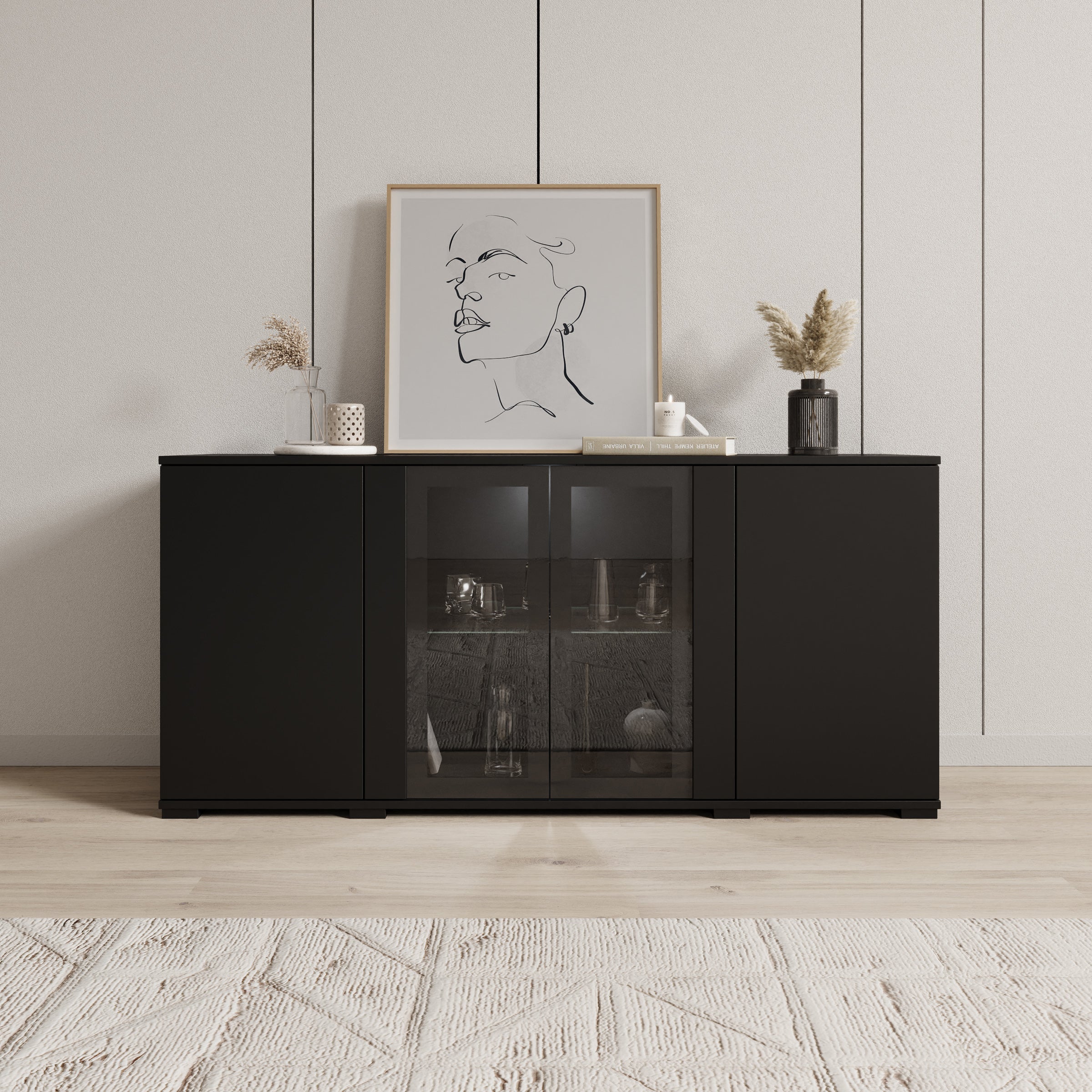 Meubella - Cres 2 - Dressoir - Zwart - 150x40x70 cm