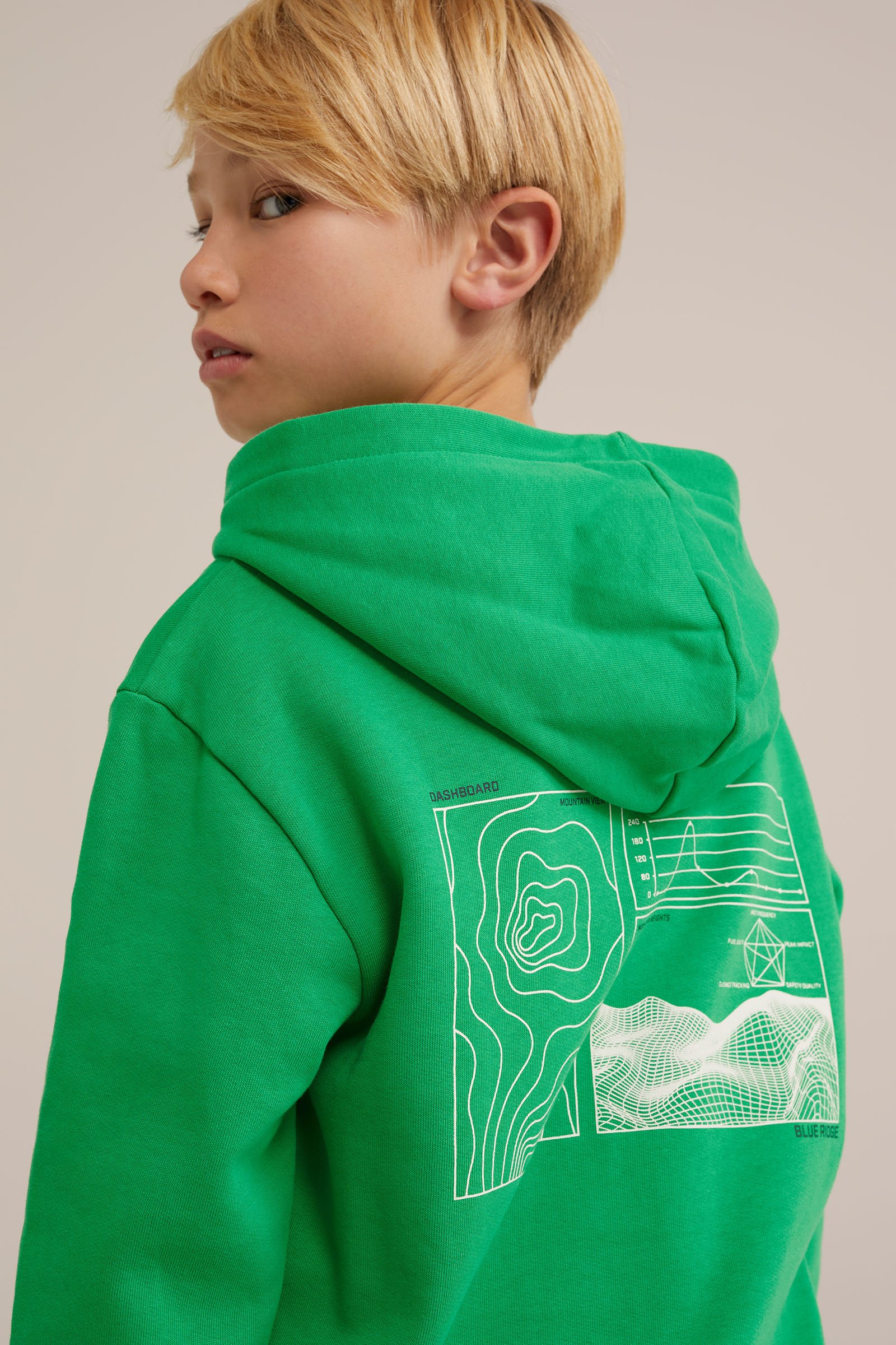 Jongens hoodie met opdruk Blue Ridge Felgroen