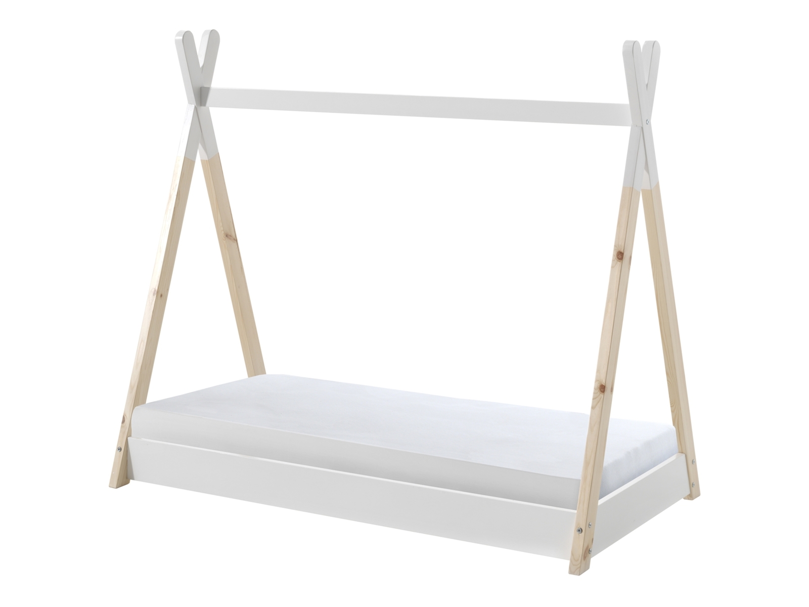 Tipi-Zelt Bett - weiß-natur - Kiefer massiv - 70x140 cm