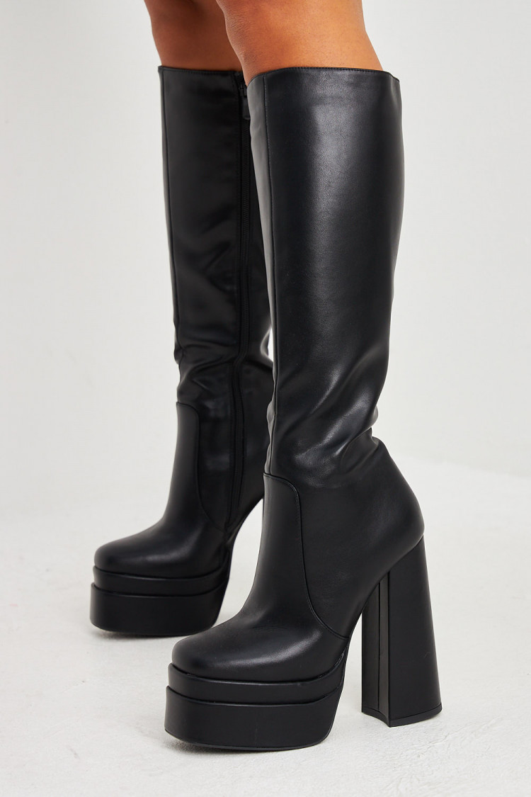 Bottes noires à plateforme et talon bloc