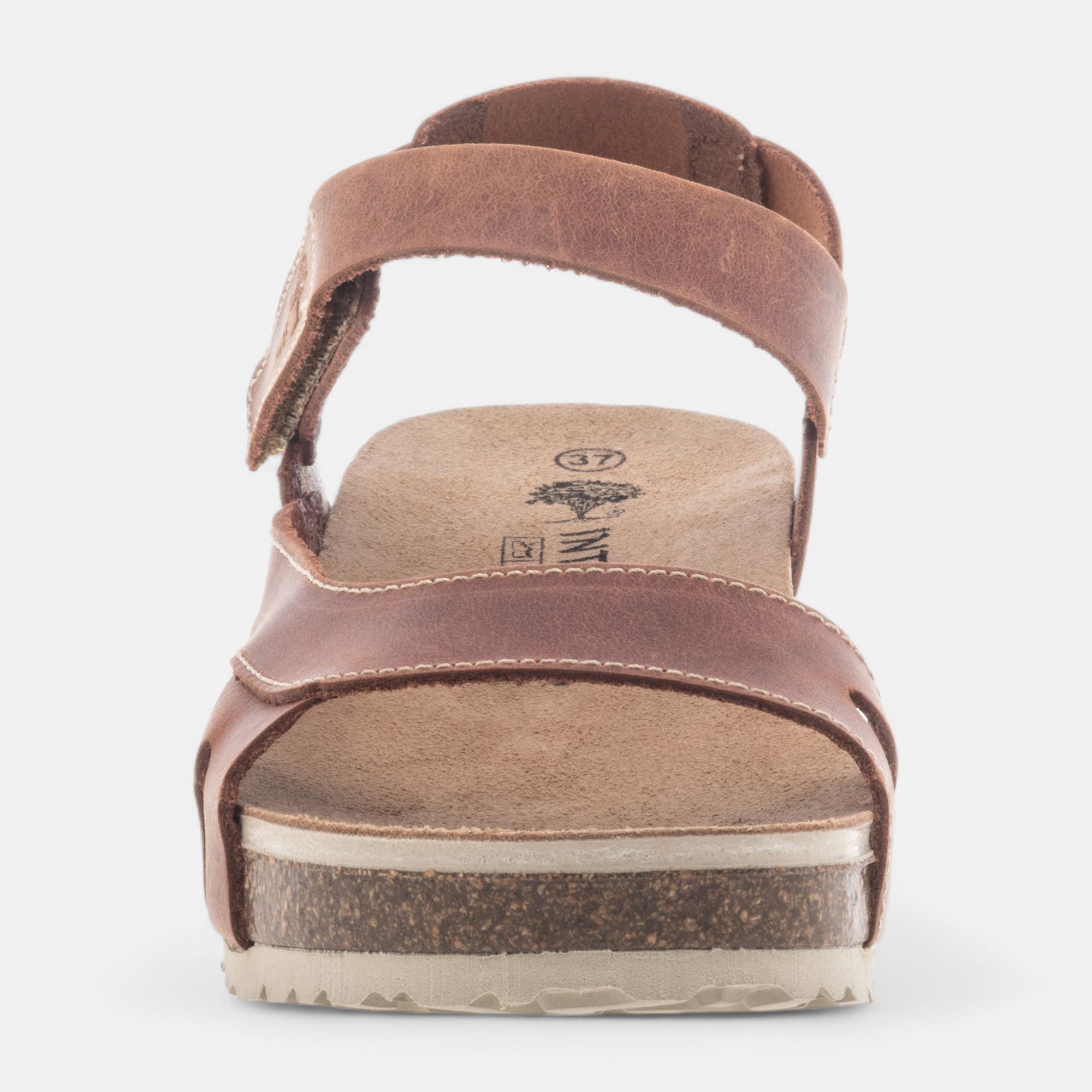 Mules semelle liège à talon compensé Femme en cuir marron