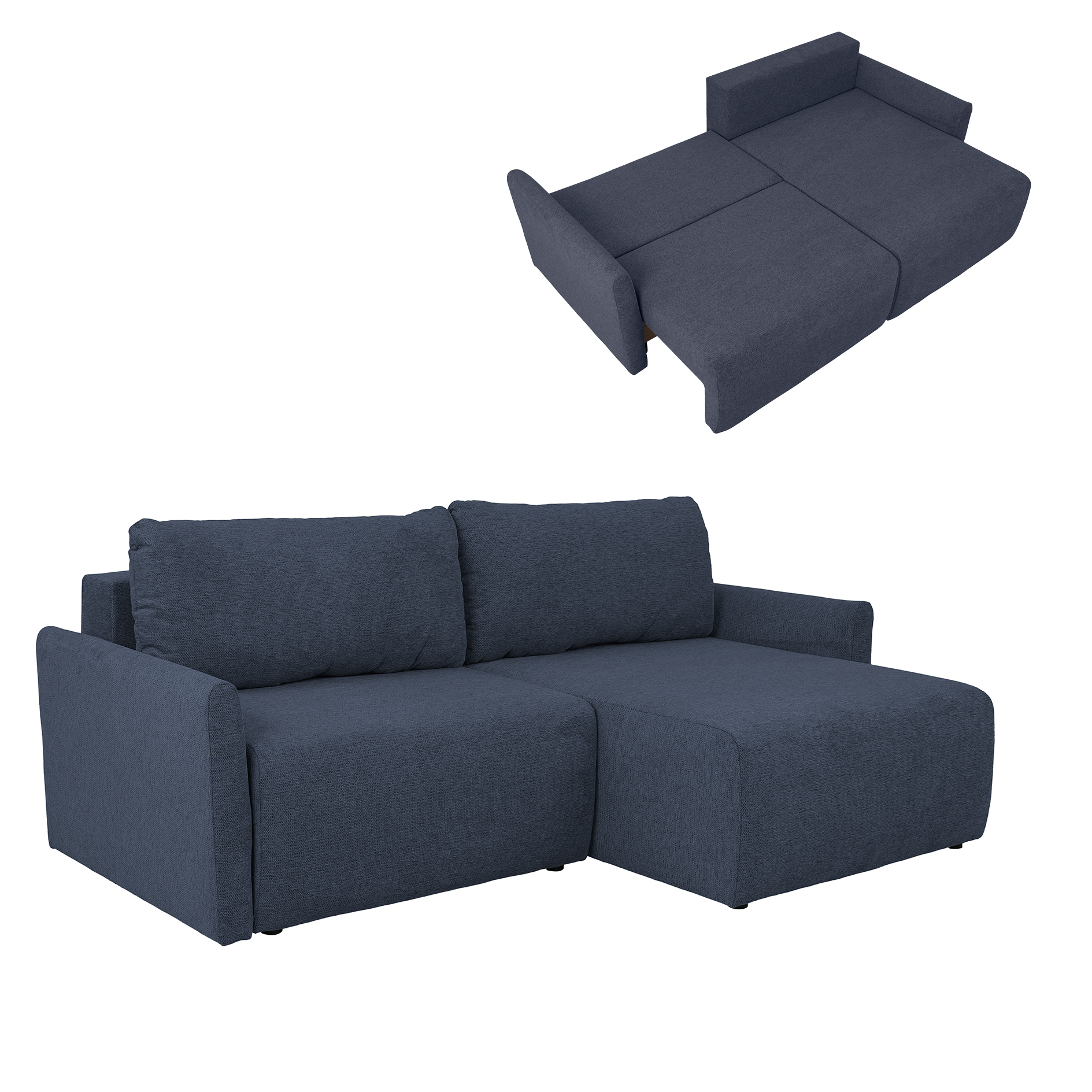 Ecksofa - navy - Liegefunktion und Staukasten - 228x146 cm