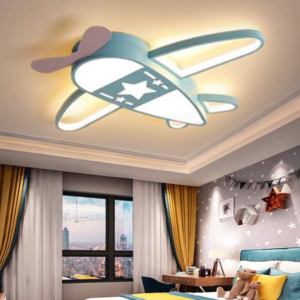 Flugzeug Rakete Deckenleuchte Sterne Kinderleuchten Acryl Deckenlampe Beleuchtung Ultradünn LED Dimmbare Energiesparende Lampe Babyzimmer Schlafzimmer Wohnzimmer Kinderzimmer Cartoon Lichter,Blau,76cm