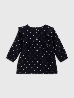 Vestido de manga comprida com estampa de bolinhas e monograma