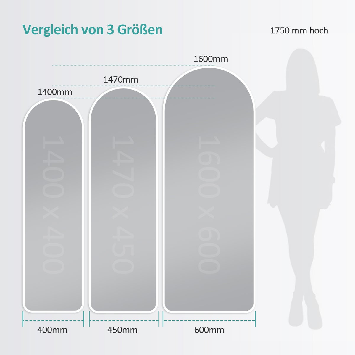 EMKE gebogen staande spiegel, spiegel op ware grootte met aluminium frame voor woonkamer, slaapkamer, lounge en kleedkamer, wit, 160x60cm
