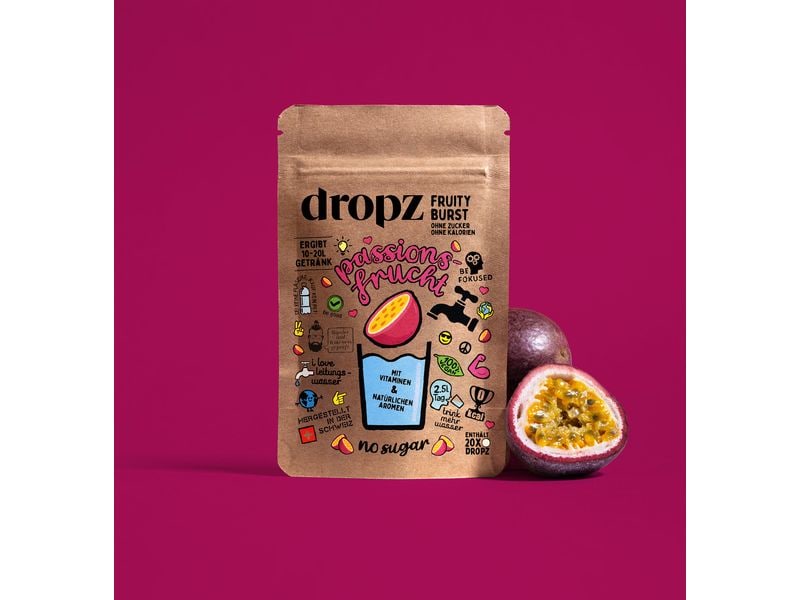 Dropz Passionsfrucht 1 Beutel à 20 Stück Für leckere Erfrischungsgetränke ohne mühsames Schleppen von Flaschen
