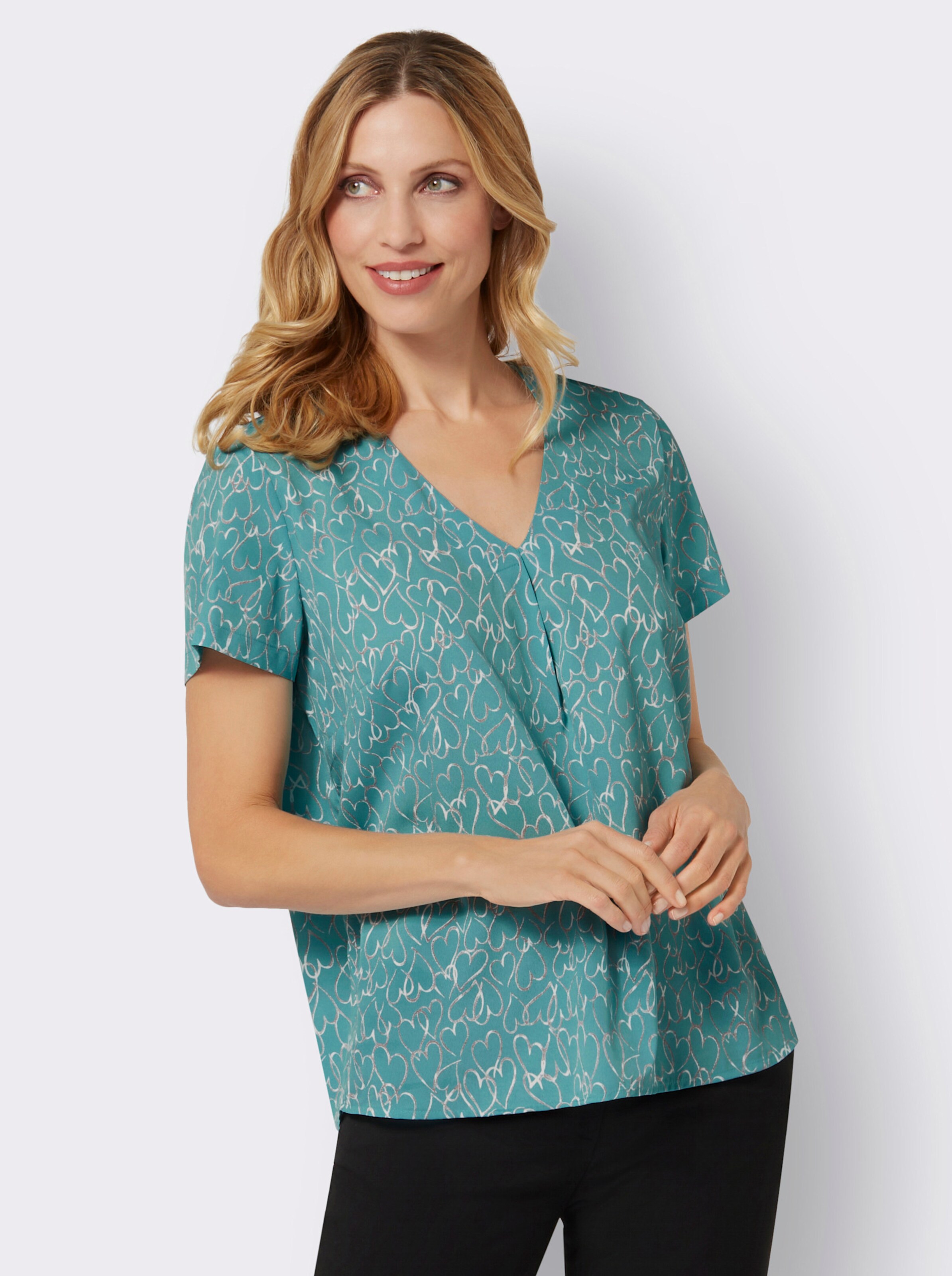 Schlupf-Bluse im Herz-Dessin
