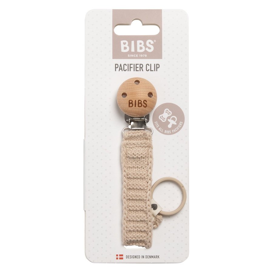 BIBS Pacifier Clip Knitted Vanilla