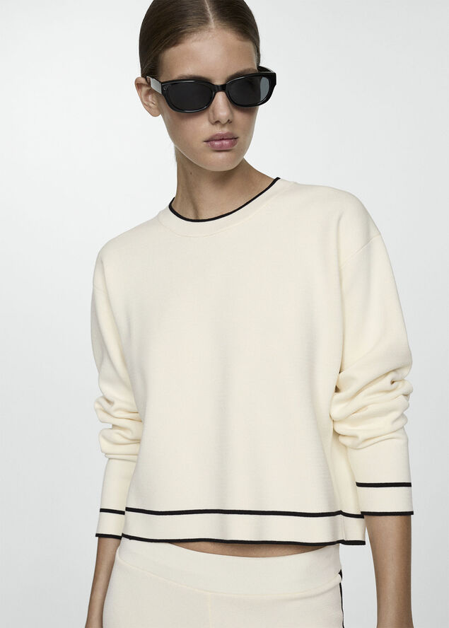 MANGO Contrast trim sweater Light beige