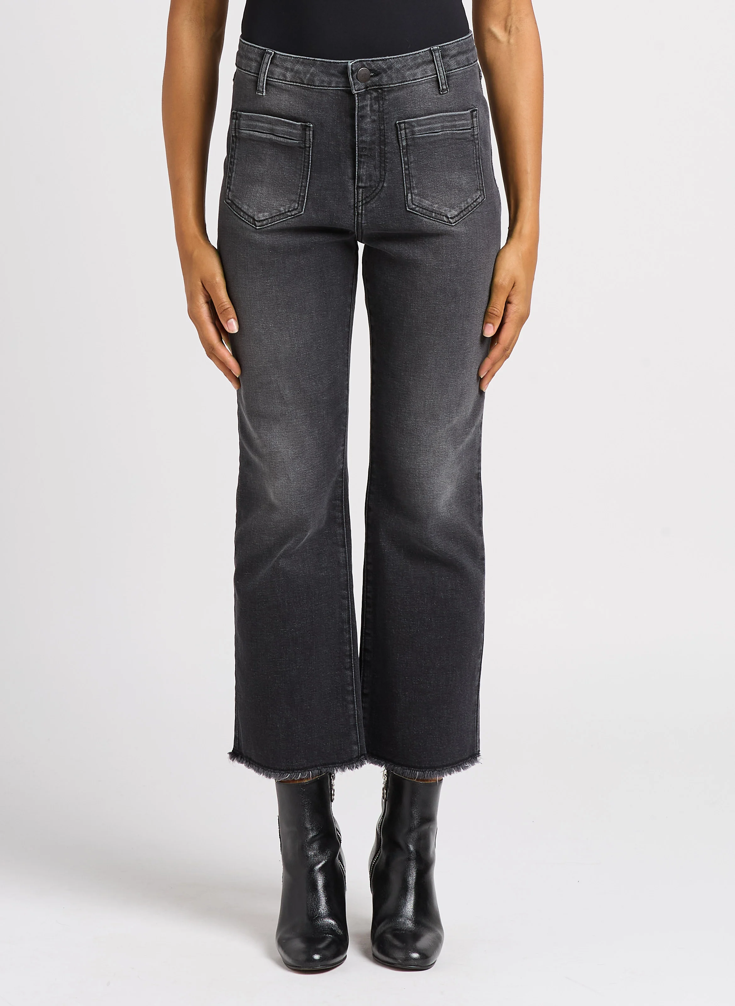 LE KARLIE - Jean flare taille haute en coton mélangé| Gris