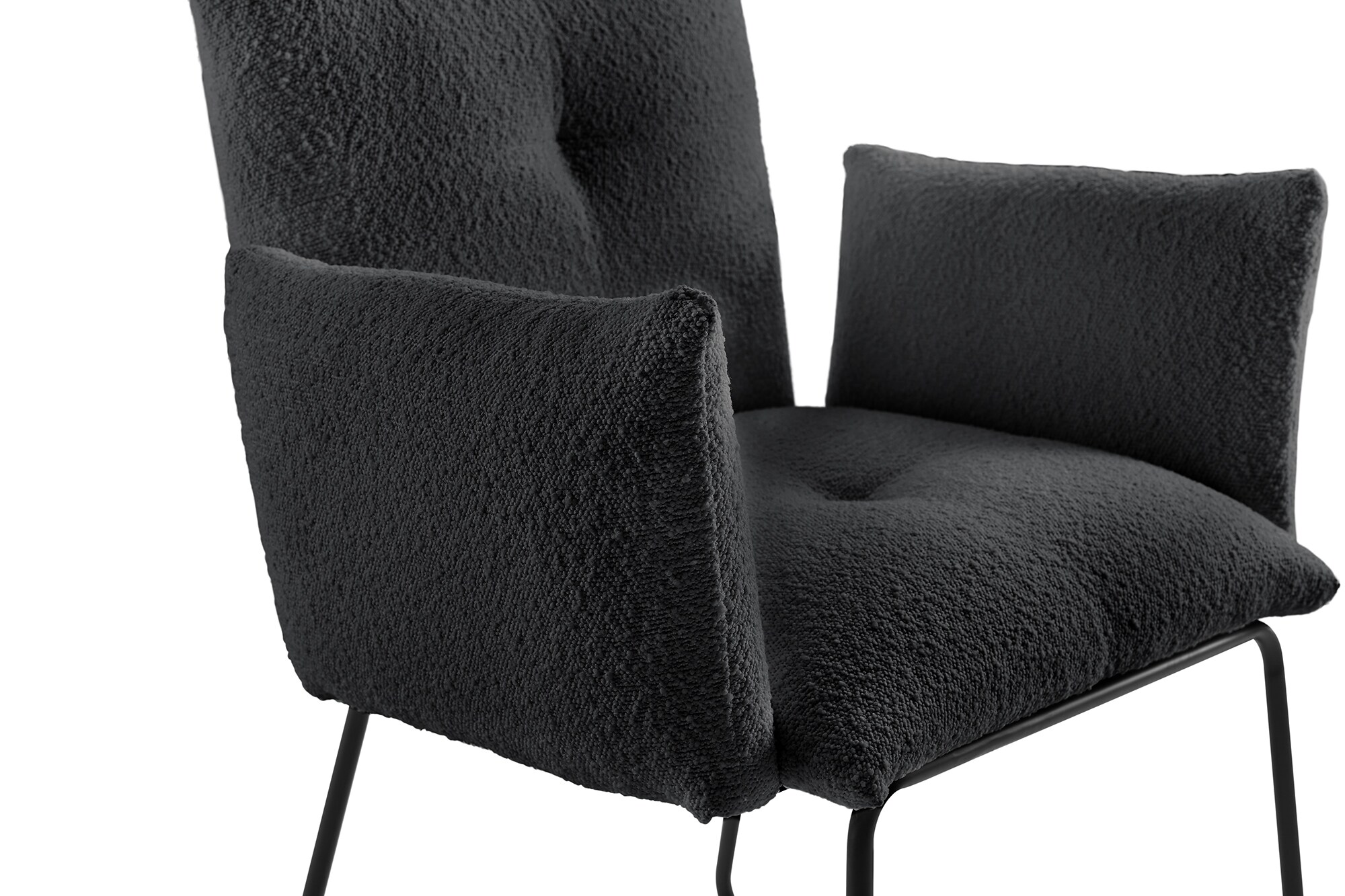 Armlehnstuhl Bouclé Stoff Anthrazit Esszimmerstuhl Wohnzimmer Küche Stuhl