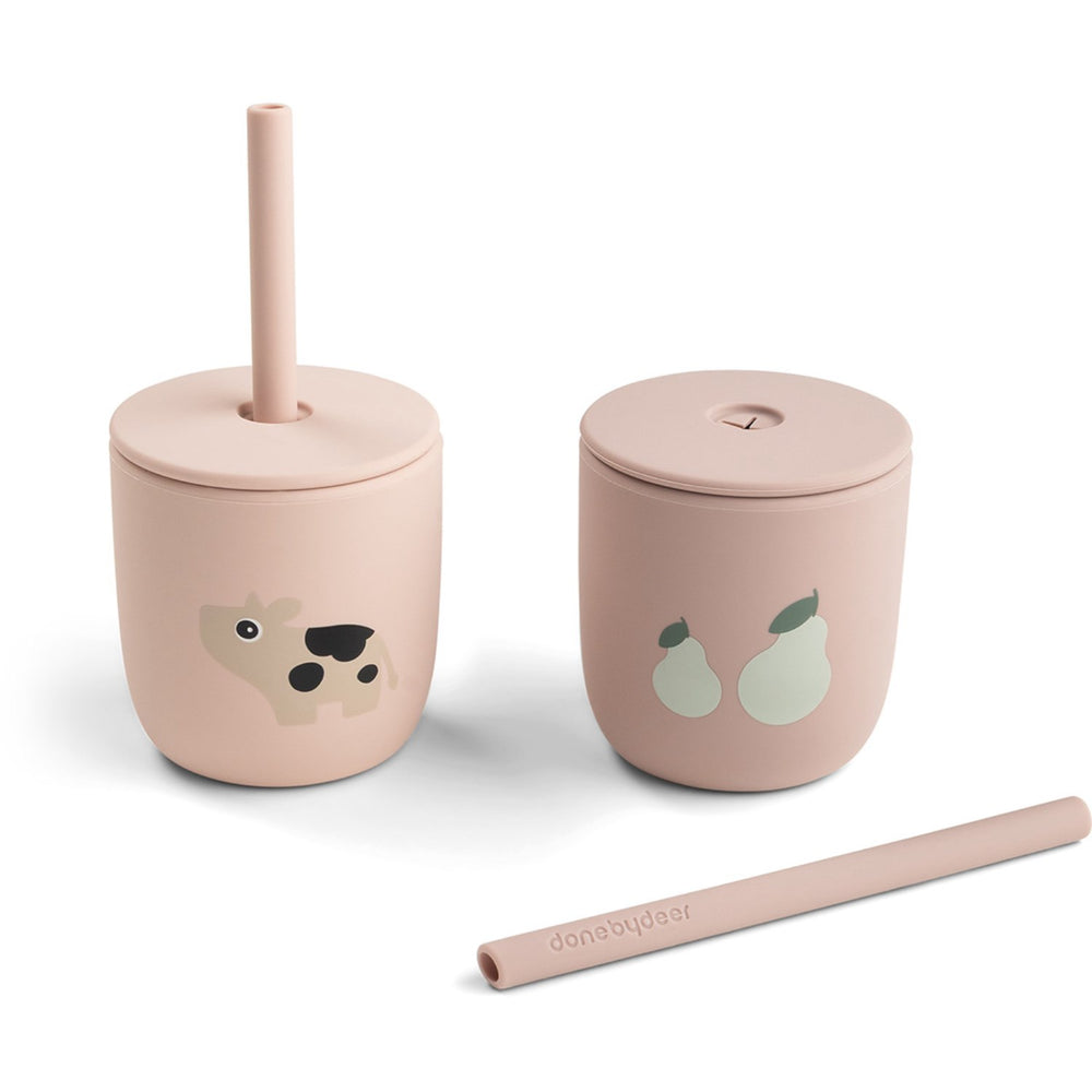 Køb DonebyDeer Tiny Farm Powder Silikone Sugerørskop 2-Pak