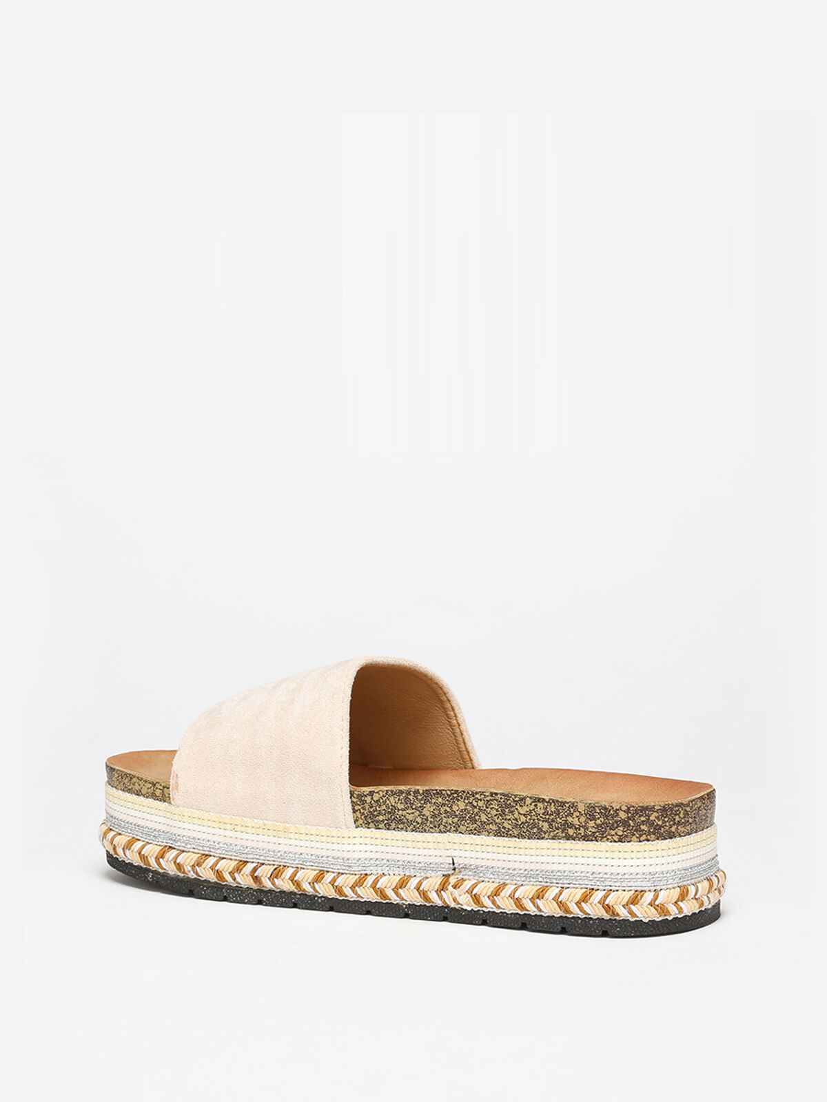 Mules en suédine à plateforme ethnique- Beige