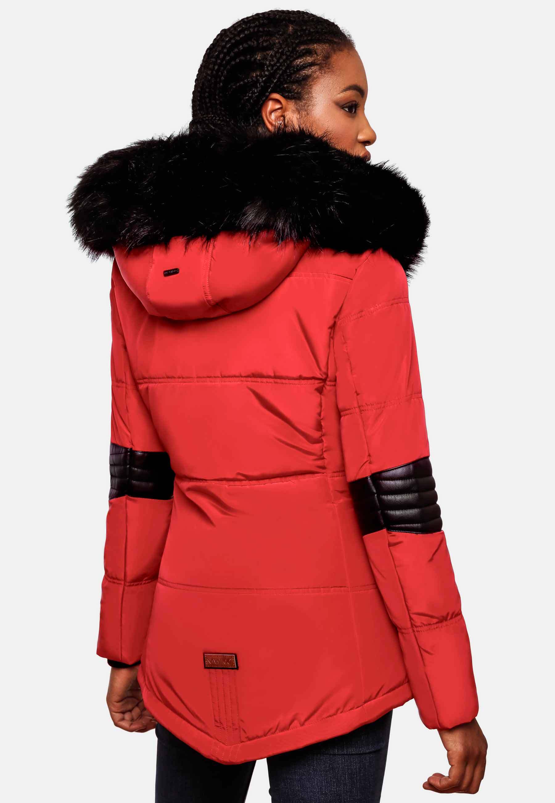 NAVAHOO Damen Winterjacke edle Steppjacke mit Schwarzem Kunstpelzkragen Nirvana