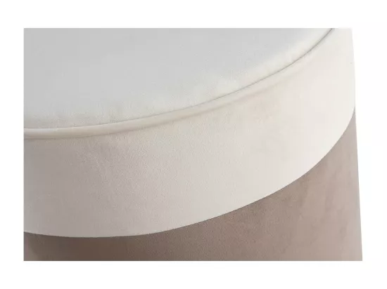 Pouf design bicolore en tissu velours blanc crème et taupe D40 cm DAISY
