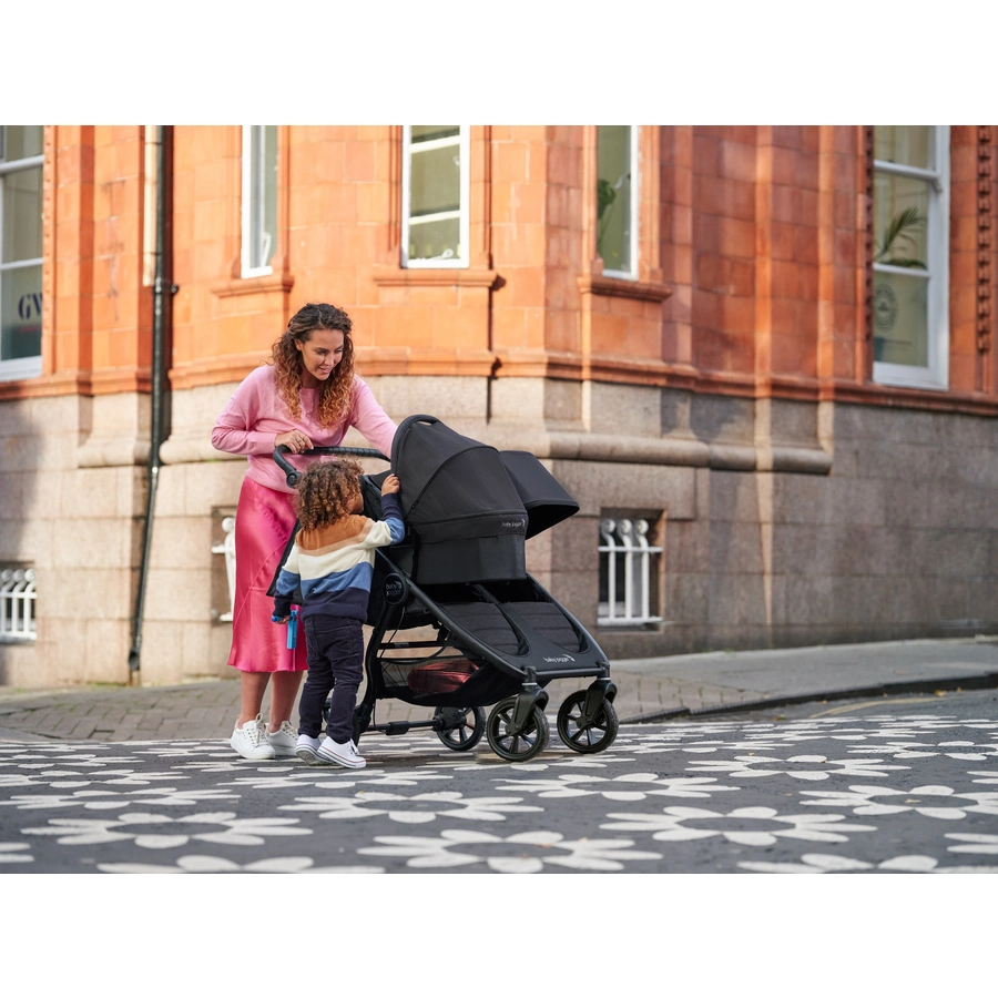 baby jogger Geschwisterwagen City Mini GT2 Double Jet schwarz inklusive Babywanne Mini GT2 Double, 1 x Sicherheitsbügel und Wetterschutz