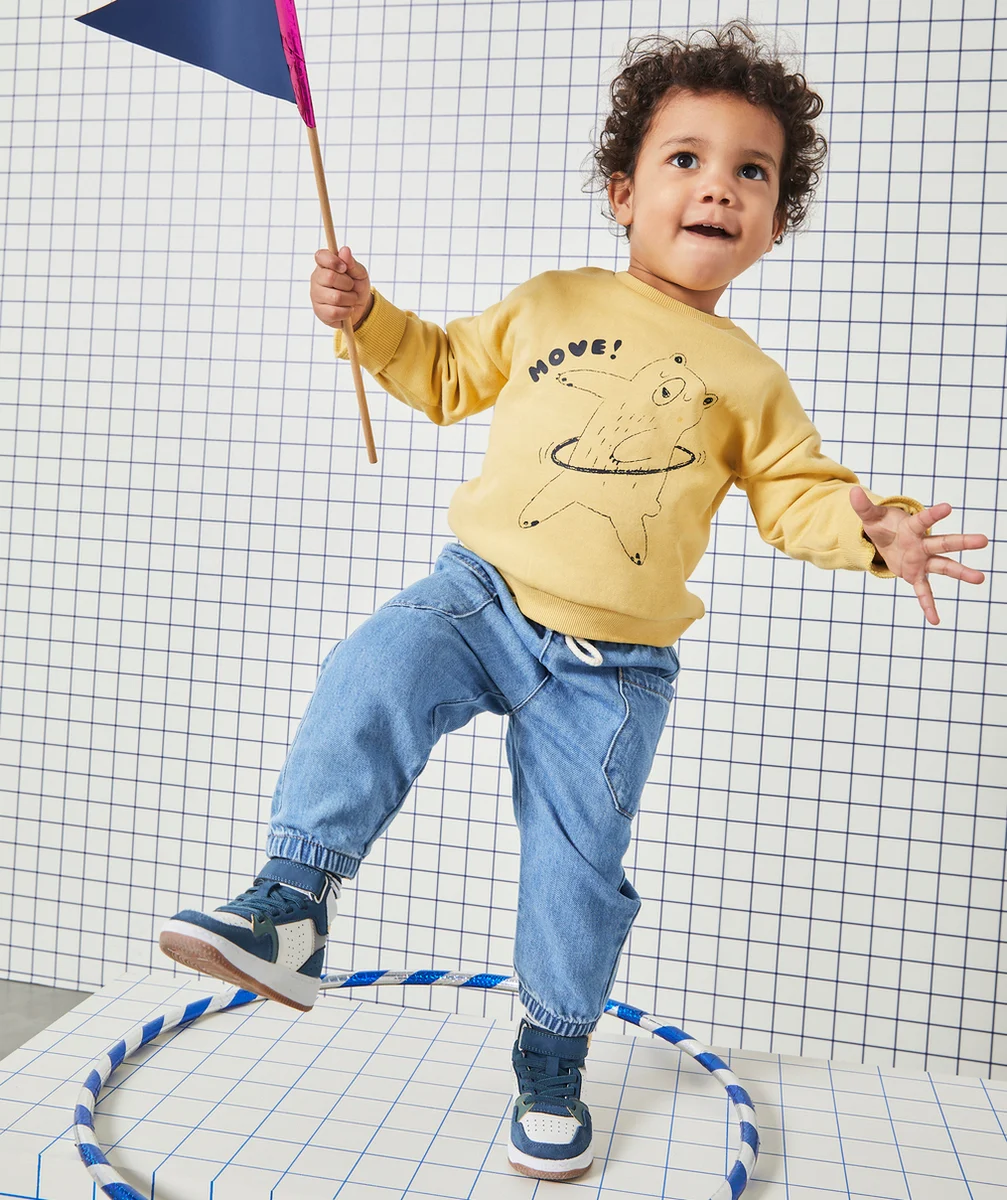 PANTALON DROIT BÉBÉ GARÇON EN DENIM LOW IMPACT AVEC CORDONS