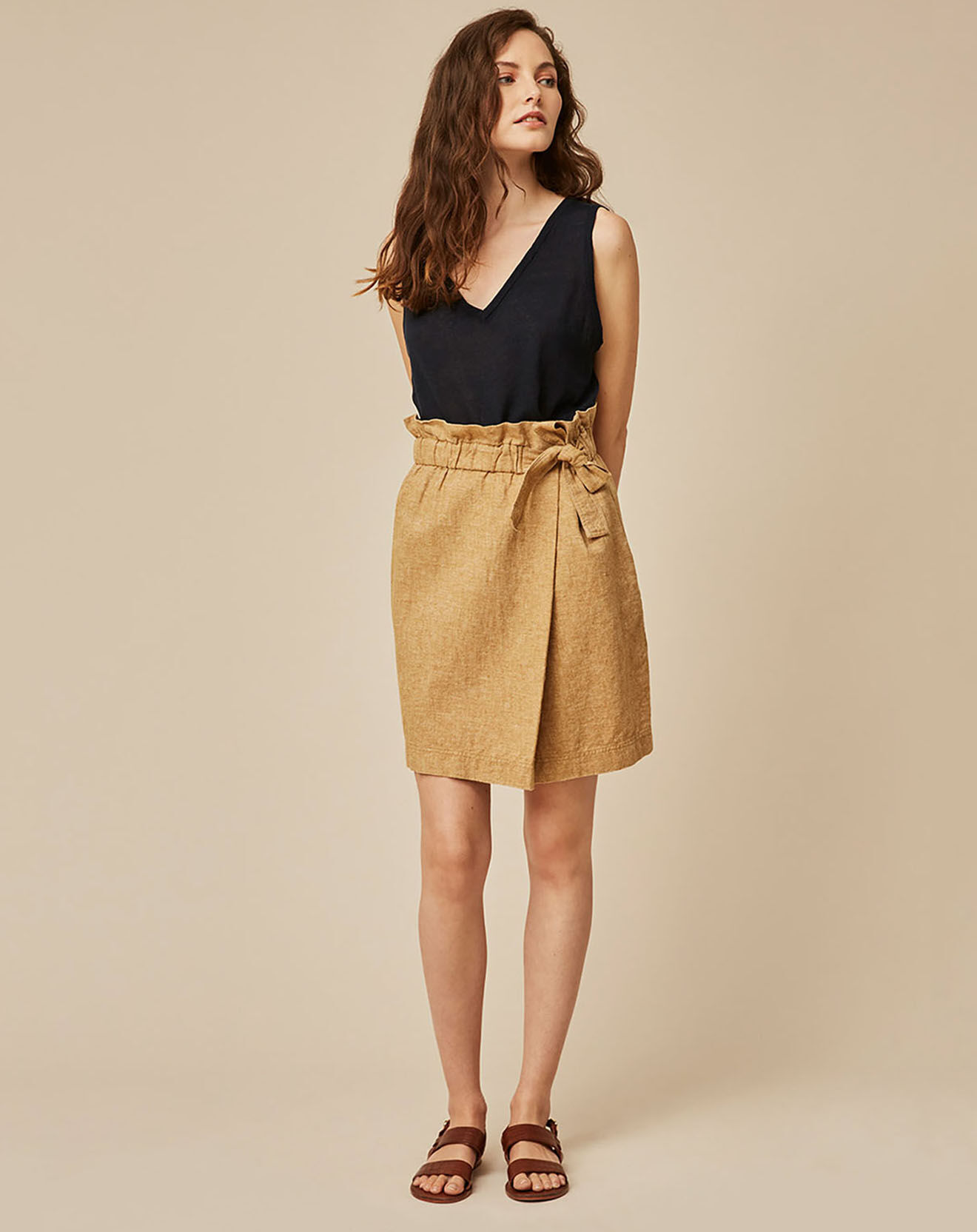 Harris Wilson Jupe en Lin & Coton Curly muscade