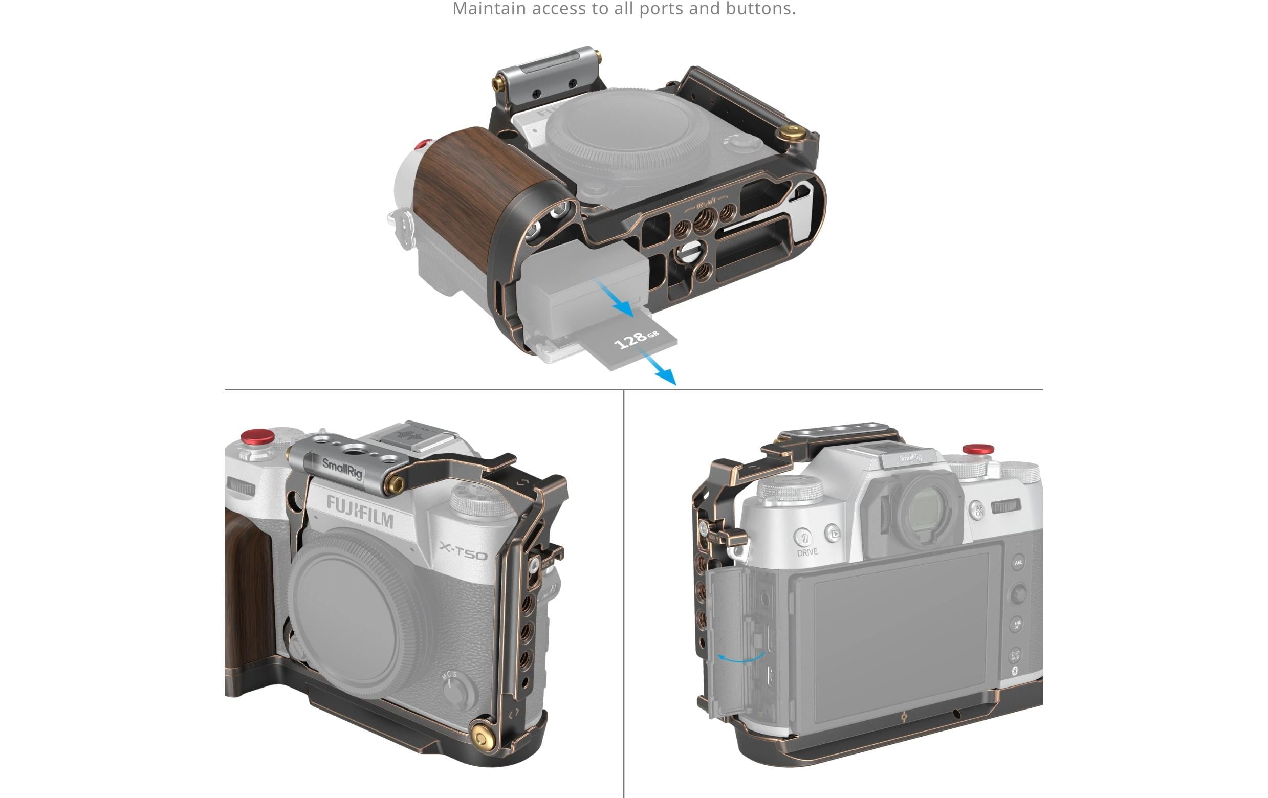 «Retro» Käfig für die FUJIFILM X-T50<br>Schützt die Kamera und bietet Anschlussmöglichkeiten